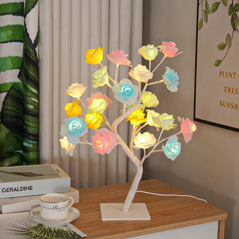 LED Rose Tree Lamp, USB Powered Flower Night Light, Atmosphere Lighting for Holiday Parties Weddings Gift Lover Home Decor