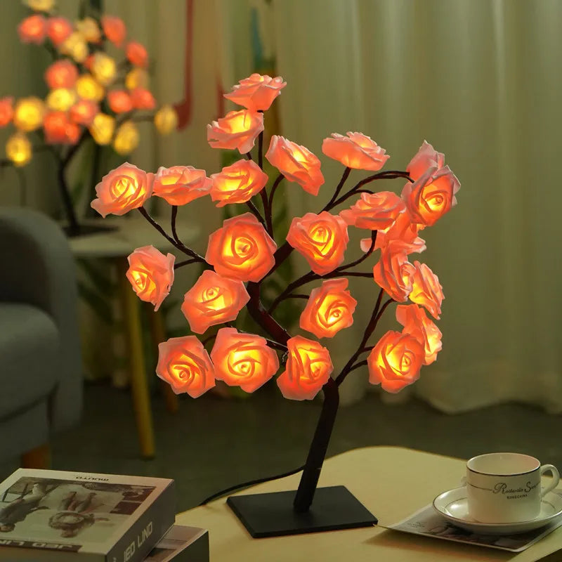 LED Rose Tree Lamp, USB Powered Flower Night Light, Atmosphere Lighting for Holiday Parties Weddings Gift Lover Home Decor