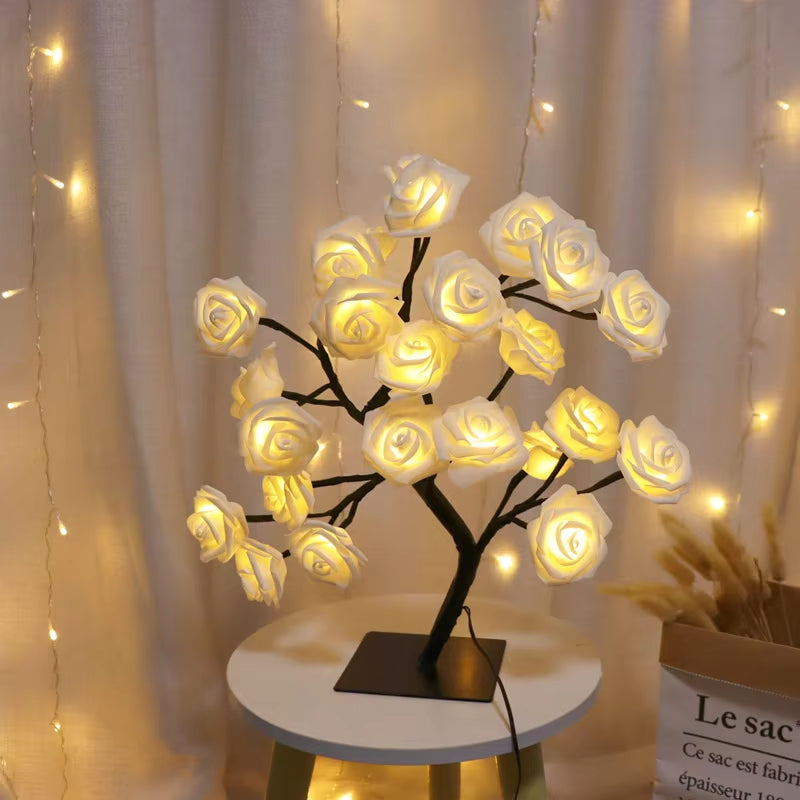 LED Rose Tree Lamp, USB Powered Flower Night Light, Atmosphere Lighting for Holiday Parties Weddings Gift Lover Home Decor