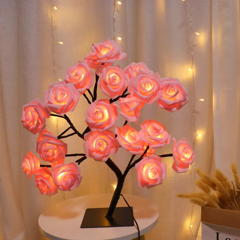 LED Rose Tree Lamp, USB Powered Flower Night Light, Atmosphere Lighting for Holiday Parties Weddings Gift Lover Home Decor