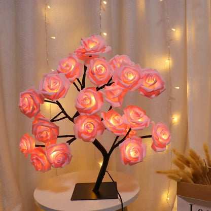 LED Rose Tree Lamp, USB Powered Flower Night Light, Atmosphere Lighting for Holiday Parties Weddings Gift Lover Home Decor