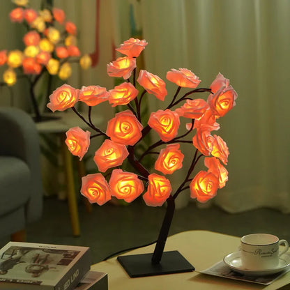 LED Rose Tree Lamp, USB Powered Flower Night Light, Atmosphere Lighting for Holiday Parties Weddings Gift Lover Home Decor
